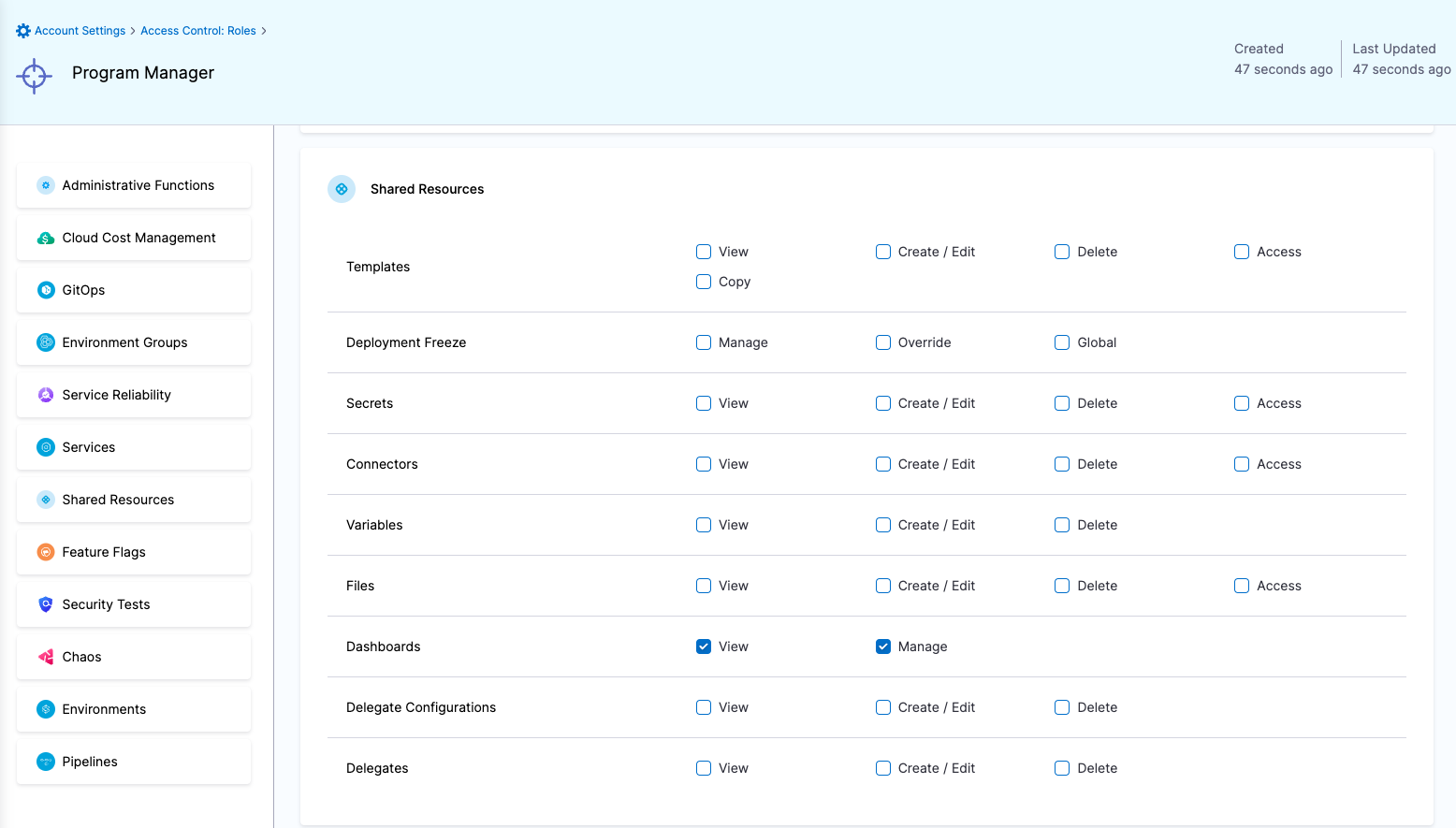 Access Control Roles for Program Manager